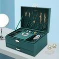 thumbnail image 3 of Autrinix Compact Jewelry Box, Suede Fabric with 3 Tiers, Includes Ring Slots, Earring Hooks & Watch Storage, Elegant Green Design, Perfect for Organizing Rings & Necklaces, 3 of 11