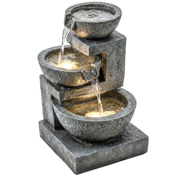 Outsunny 3-Tier Outdoor Water Fountain, Garden Waterfall with Pump