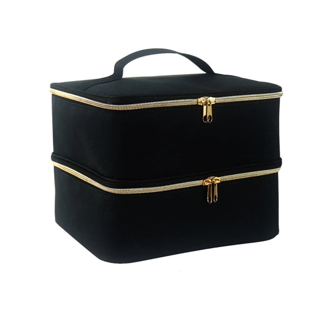 Caja de almacenamiento de esmalte de uñas Seitruly organizador de doble capa bolso de nailon negro
