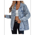 thumbnail image 1 of Women's Long Oversized Denim Jacket Boyfriend Ripped Distressed Jean Jackets Coat Light Blue XL, 1 of 6