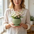 thumbnail image 5 of DefiDgd Ceramic Striped Round Planter With Drainage Tray,Minimalist Style Flower Pot for Succulent Plants Bouquet Floral Desktop Home Office Balcony Indoor Outdoor Garden Decor(Light Green), 5 of 6