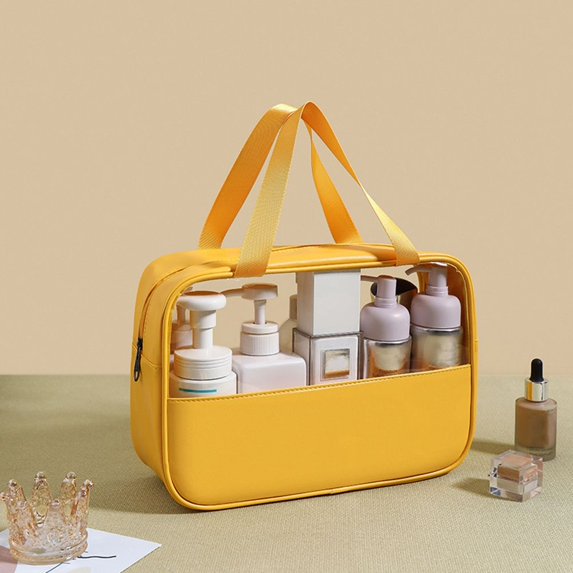 Transparent Square Bag Large Capacity Cosmetic Cases Travel Storage Bag Travel Organizer Cosmetic Pouch PU Storage Bag PVC Cosmetic Bag Makeup Bags Storage Toiletry Bag YELLOW L
