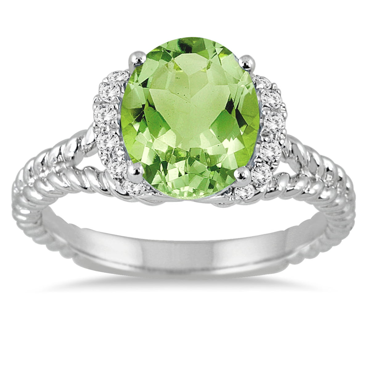2.25 Ct Oval Brilliant Cut Green Peridot Engagement Ring 14K White Gold Over 