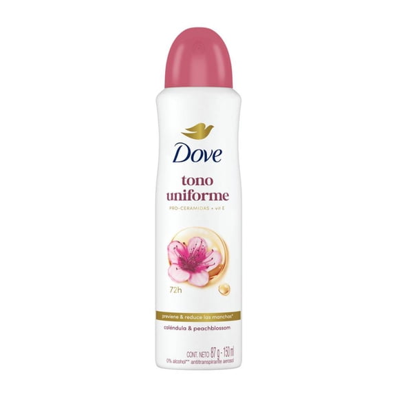 Antitranspirante Dove tono uniforme en aerosol caléndula y vitamina E para dama 150 ml
