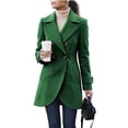 thumbnail image 2 of Mifsaly Womens Double Breasted Pea Coat Notch Lapel Long Sleeve Tailored Winter Jacket Warm Elegant Mid Length Outerwear for Office Work Travel Green,M, 2 of 5