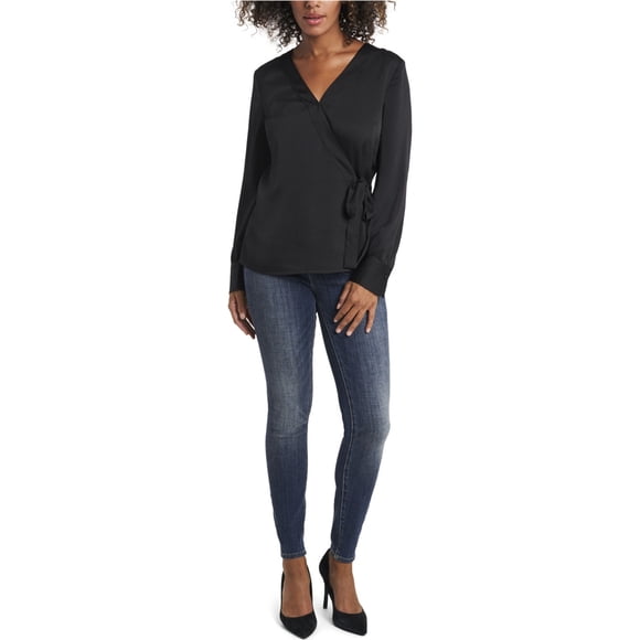 Vince Camuto Womens Solid Wrap Blouse black M