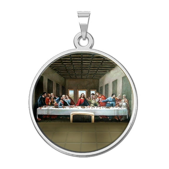 PicturesOnGold.com The Last Supper Religious Medal Unisex Female Adult Necklace Pendants Color - 1 inch Size of a Quarter - Solid 14K White Gold