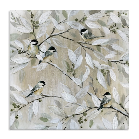 Stupell Industries Traditional Chickadee Birds on Branches Canvas Art, 17 x 17, by Carol Robinson