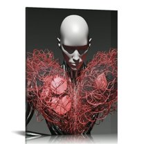 COMIO Love Red Heart Sculpture Effect Romantic Couple Living Room Canvas Wall Art, Black And White Modern Abstract Embrace Lovers Painting Picture Poster Print Bedroom Living Room Bathroom