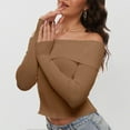 thumbnail image 2 of Women's Pullover Sweater Fall Off Shoulder Long Sleeve Ribbed Knit Fitted Tops Blouse for Casual Wear, 2 of 7