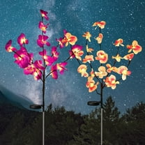 Outdoor Flower Solar Lights 2 Pack, Waterproof Solar Orchid Lights, Solar Stake Lights for Patio Back Yard Pathway Walkway Garden Decor(Purple & Pink)