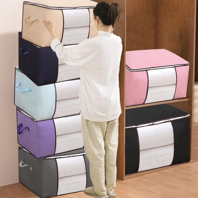 Xihbxyly Bolsa de Almacenamiento Resistente, Asas Reforzadas, Gran Capacidad, Diseño de Doble Cremallera, Ahorra Espacio para Ropa, Multiusos para Mudanzas, Viajes y Dormitorios, Tamaño 60 X 40 X 35