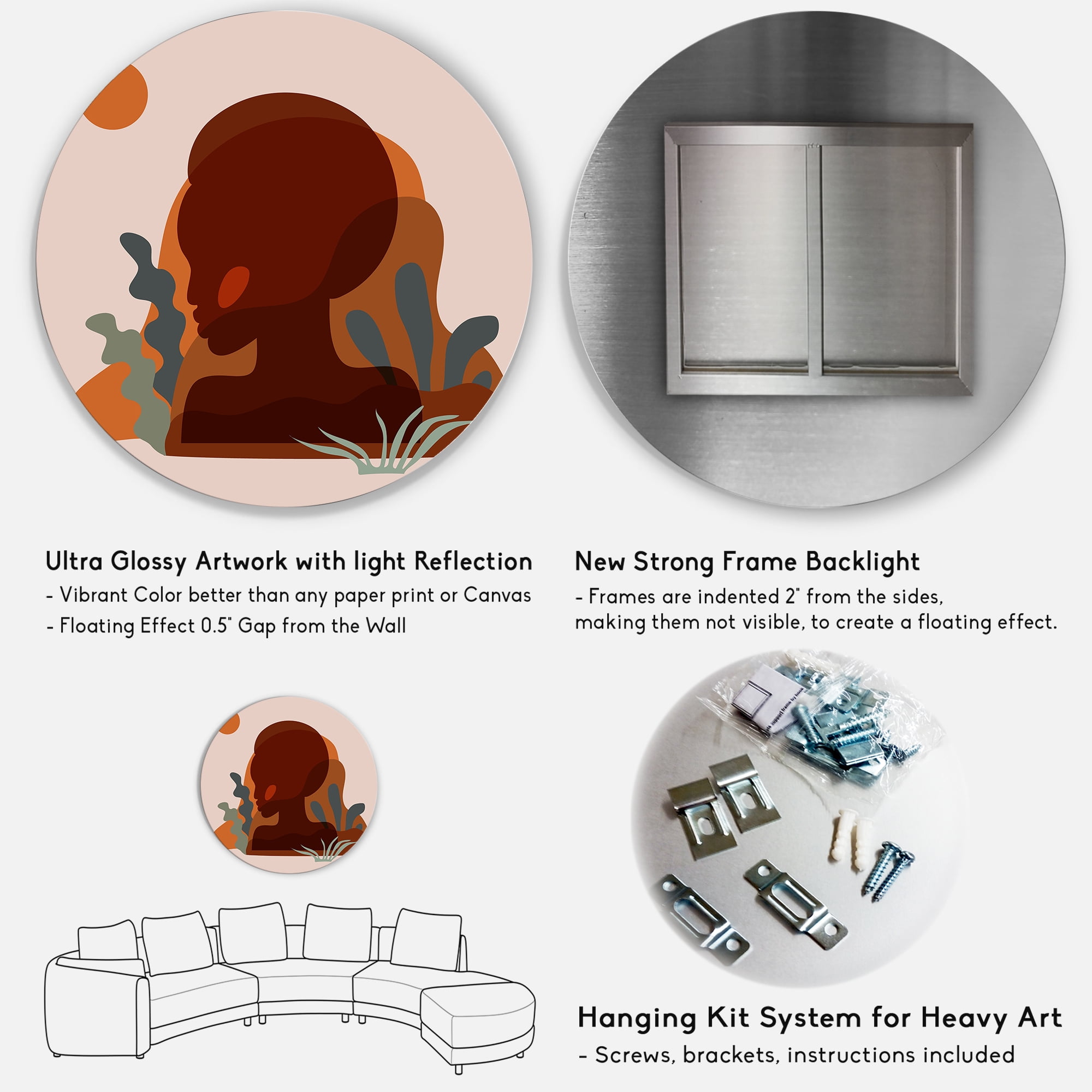 Designart 'Minimal Silhouette Of African American Woman' Modern Circle Metal Wall Art 29x29 - Disc of 29