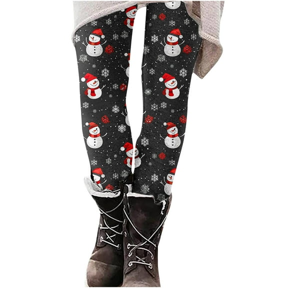 Riecok Seamless Leggings for Women Christmas Stretchy High Waisted Pants Snowman Print Fall Leggings Athletic Yoga Pants