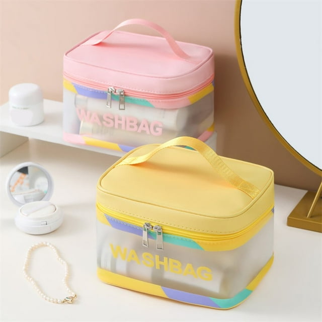 Waterproof Large Capacity Double Zipper Letter Print Cosmetic Bag Thickened Matte Translucent Toiletry Organizer
