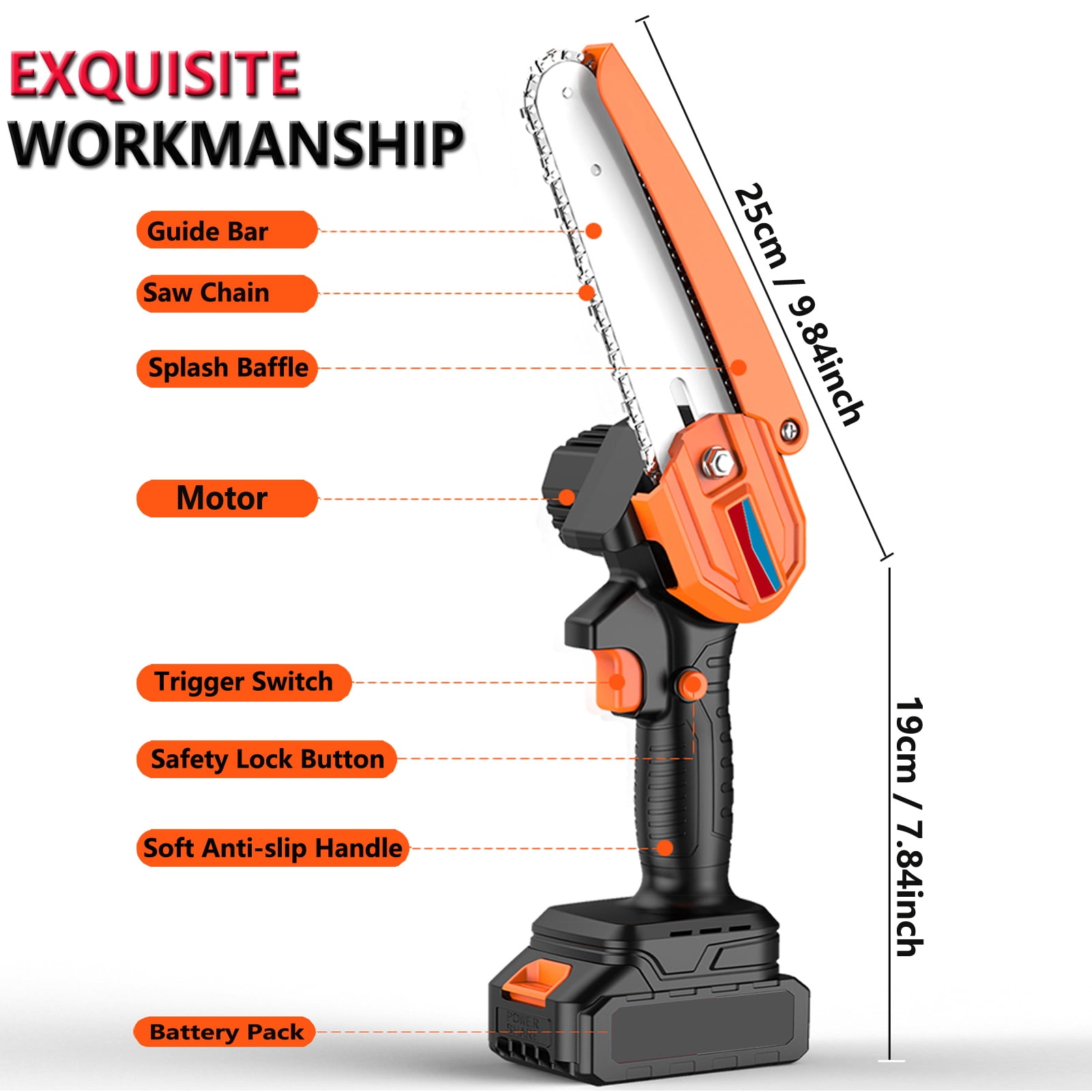 Mini Chainsaw Cordless, 6 inch 20v Portable Battery Powered Chain Saws with Safety Lock, (2 batteries and 2 chains ), One-Hand Handheld Electric Small Chainsaw for Gardening Tree Branch Wood Cutting