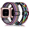 thumbnail image 1 of Compatible avec Fitbit Versa 2 Bracelets Femmes Hommes, 2 Pack Bracelet Élastique Réglable en Nylon Doux de Remplacement pour Fitbit Versa 2/Versa/Versa Lite/SE Montre Intelligente Aztec Tissage Coloré/coloré, 1 of 7