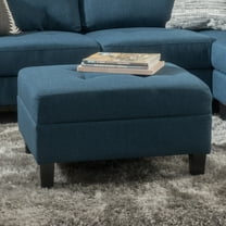 Noble House Rectangular Fabric Ottoman, Dark Blue