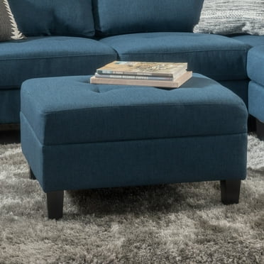 Noble House Rectangular Fabric Ottoman, Dark Blue
