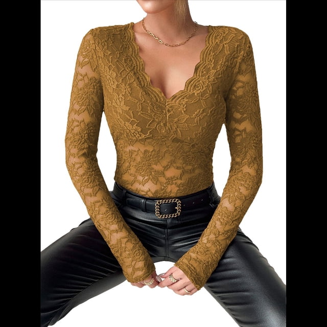 Blusas de Larga para Mujer, Elegantes, con Encaje de Crochet, Bordadas y Caladas, Moda 2025. Amarillo XXL