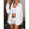 thumbnail image 4 of SHIBEVER Tops for Women Casual Loose Fit Long Sleeve T Shirts Casual Soild White Button Down Collared Shirts for Women Clothes Size S, 4 of 5