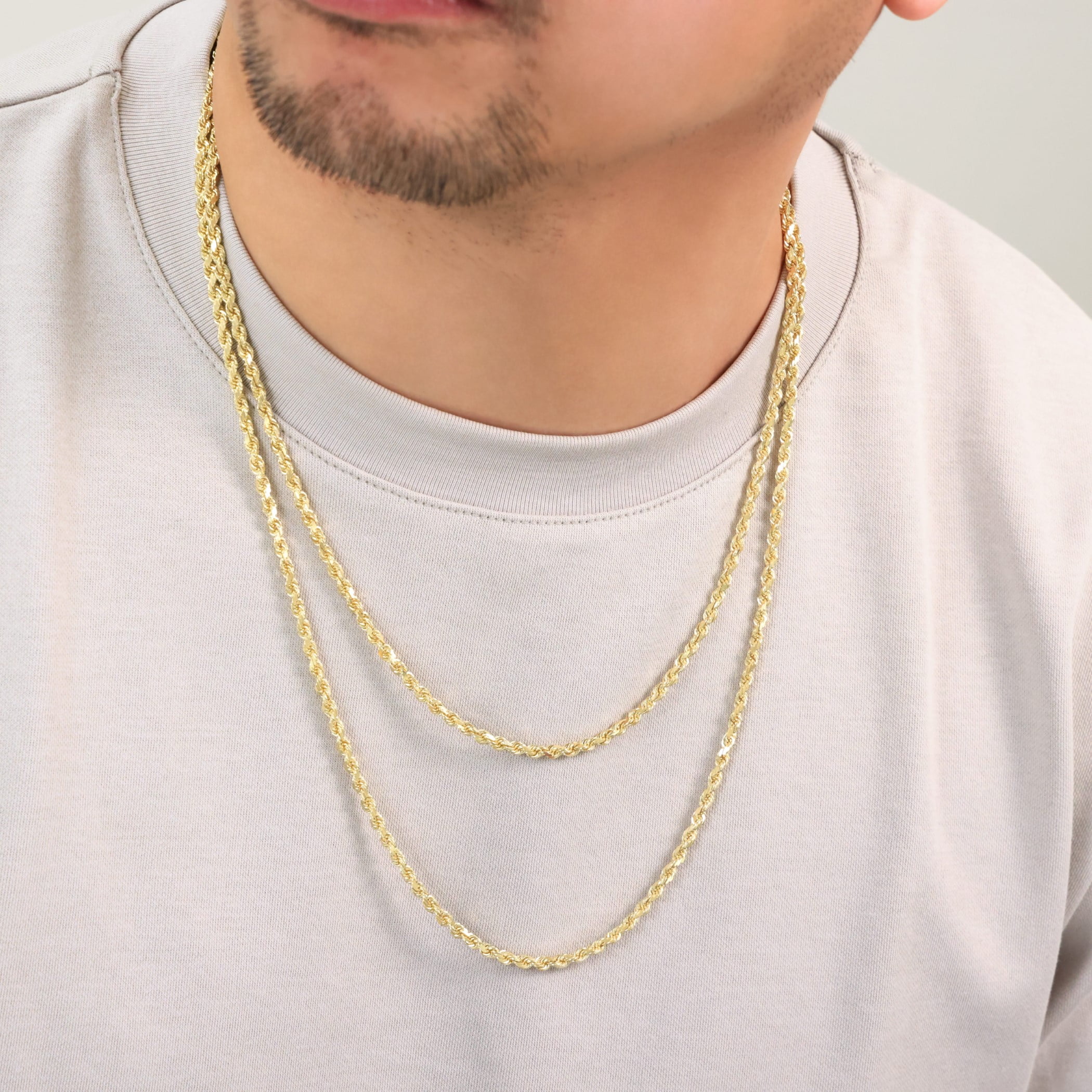 Nuragold 14k Real Yellow Gold 3mm Rope Chain Diamond Cut Necklace (16"-30") Italian Jewelry for Men & Women