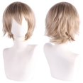 thumbnail image 1 of Zhuge Peluca de pelo corto unisex de anime, peluca de anime para cosplay, pelucas sintéticas resistentes al calor para fiesta de disfraces con flequillo, beige B, 1 of 2