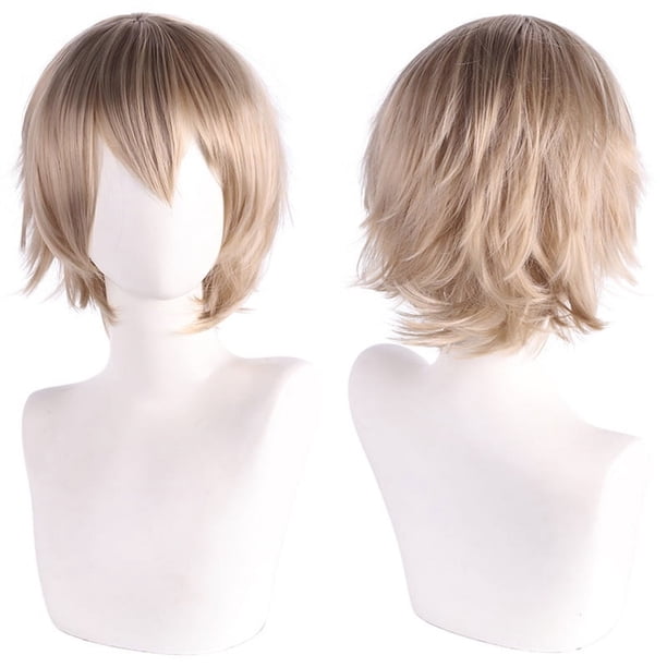 Zhuge Peluca de pelo corto unisex de anime, peluca de anime para cosplay, pelucas sintéticas resistentes al calor para fiesta de disfraces con flequillo, beige B