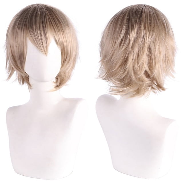 Zhuge Peluca de pelo corto unisex de anime, peluca de anime para cosplay, pelucas sintéticas resistentes al calor para fiesta de disfraces con flequillo, beige B