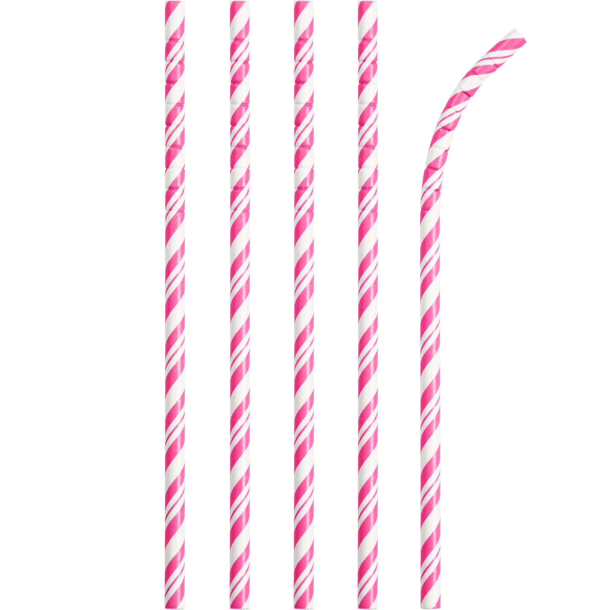 Pink Formal Paper Party Straws - 25 Pack – Girl Baby Shower Straws, Princess Straws, Pink Striped