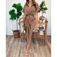 thumbnail image 3 of BTFBM Shirt Dresses for Women Spring Button Short Sleeve Silk Satin Ruched Maxi Summer Dress Cocktail Party Wedding, 3 of 8