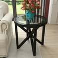 thumbnail image 4 of Holaki 22'' Modern Simple Glass Side Table, Tempered Glass Coffee Table, Living Room Terrace Study Coffee Table with Solid Wood Base and Round Transparent Glass Top, Black, 4 of 10