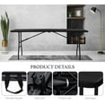 thumbnail image 5 of 6 Foot Portable Plastic Folding Table 6FT 72" Half Foldable Heavy Duty Top w/Carry Handle - Indoor Outdoor Camping Picnic Party Wedding Dining Office Event Meeting Black Wood Style, 5 of 17