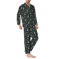 thumbnail image 2 of Susaid Gold Snowflake Christmas Tree Print Men's Long Sleeve Pajama Set, Two-Piece Button-Down Loungewear PJs Set, Comfortable Sleepwear for Relaxation-Small, 2 of 7