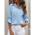 thumbnail image 3 of Women Linen Button Down Shirts Long Sleeve Blouse Casual Work Office Shirt Tunic Tops Blue L, 3 of 8