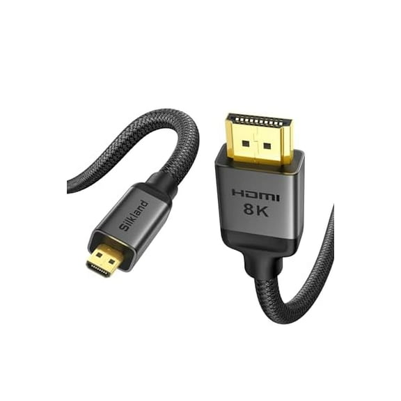 8K 4K Micro HDMI to HDMI Cable 1ft, Short Micro HDMI 2.1 Adapter [8K@60Hz, 4K@240Hz 144Hz 120Hz] 6K 5K 48Gbps HDR, Compatible for Samsung G8,G9, Camera, Raspberry Pi 5 4, GoPro Hero, Cam Link