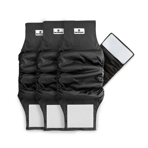 Pet Parents Bandas Lavables Para El Vientre Para Perros (Paquete De 3) + Extensores De Pañales Duraderos Para Perros Pañales Y Envolturas Premium Para Perros (Xl Negro)