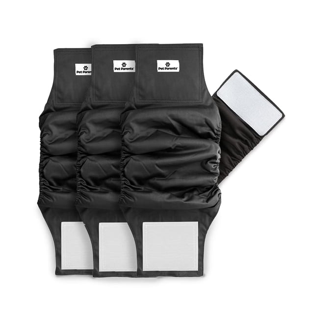 Pet Parents Bandas Lavables Para El Vientre Para Perros (Paquete De 3) + Extensores De Pañales Duraderos Para Perros Pañales Y Envolturas Premium Para Perros (Xl Negro)