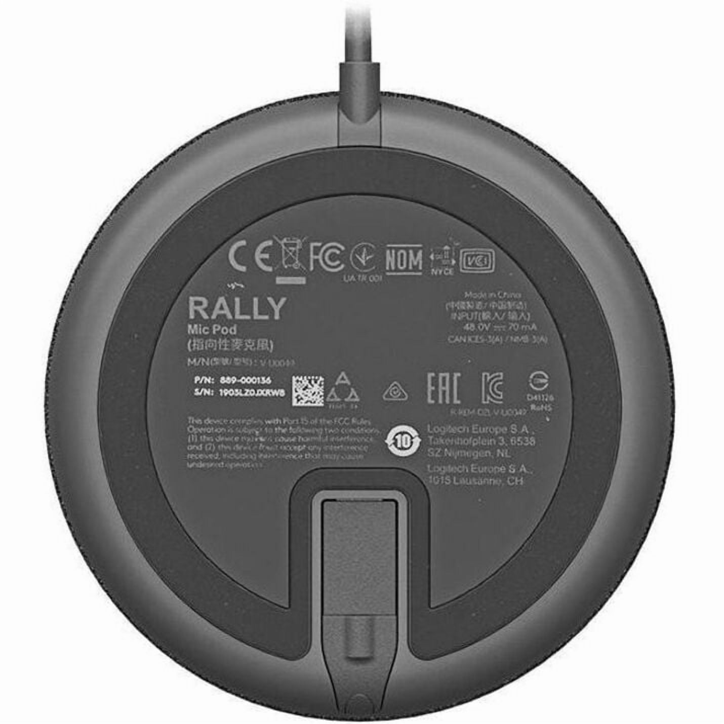 Logitech Rally Mic Pod for Rally, Rally Bar, and Rally Bar Mini, Graphite - 9.68 ft - 90 Hz to 16 kHz -27 dB - Omni-directional - 12-pin