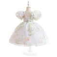thumbnail image 5 of PINQI Birthday Dress for Little Girls Floral Printed Bubble Sleeve Puffy Gown Dress Dress Flower Girl Wedding Swing Dress for 1 to 7 Years, 5 of 9