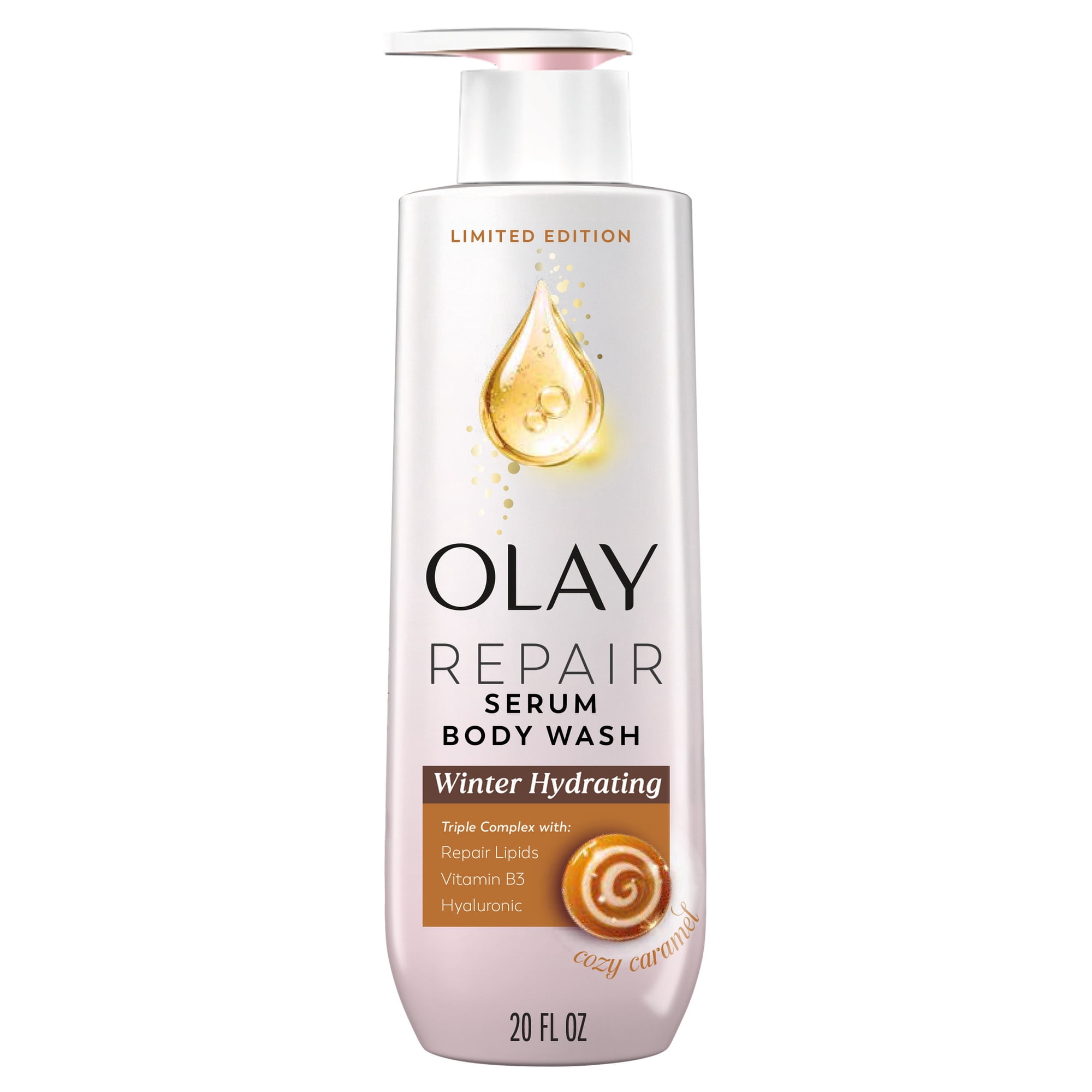 Olay Winter Repair Serum Body Wash, Cozy Caramel, 24HR Hydration, Limited Edition 20 fl oz