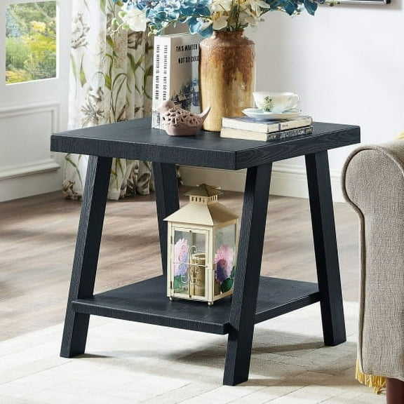 Dtwnek Wood End Table with Bottom Shelf, Side Table for Living Room, Office, Black