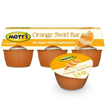 Mott's No Sugar Added Orange Swirl Bar Applesauce, 3.9 oz, 6 Count Cups
