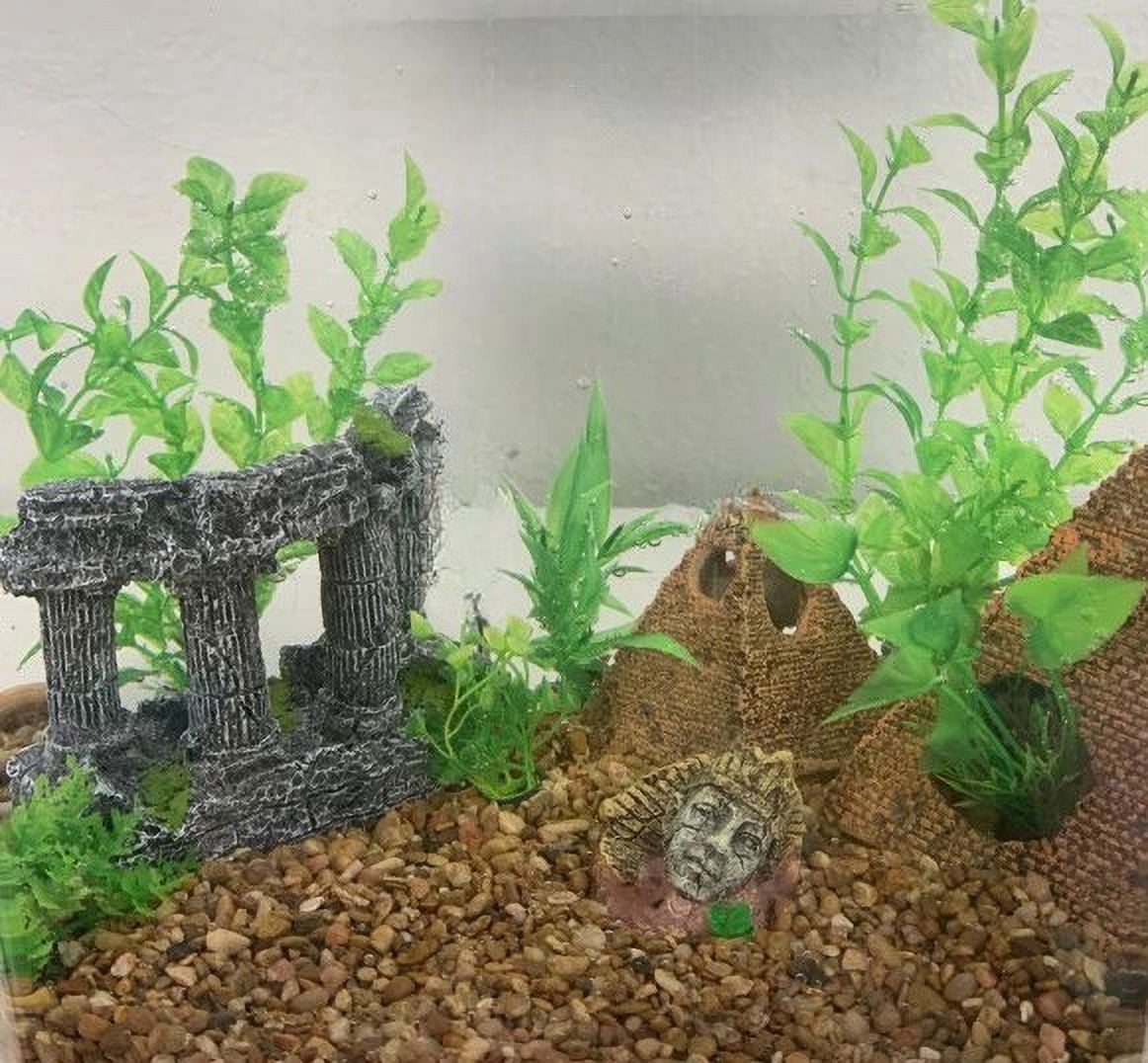 Aquairum Egyptian Decor with Pyramid Head, Sphinx Figure, Pillars Resins,Sunken Ancient Heritage, Fish Tank Decorations Ancient Ruins Miniature as Underwater Landscape,4PCS
