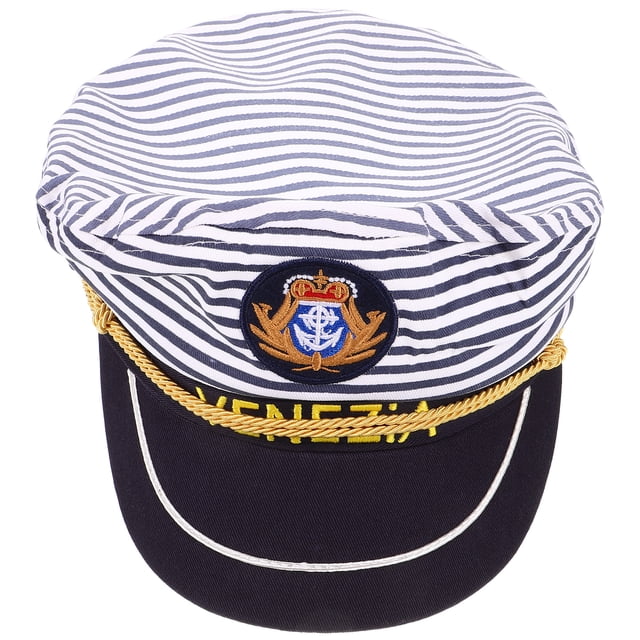1pc Sombrero de Capitán Marino Gorra de Rayas Azules Cosplay Sombrero de Capitán Adulto Estilo Manian para Adultos (Adultos 58cm Ajustable)