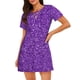 thumbnail image 1 of Disketp Glitter Purple para Camisón Corto de Manga Corta para Mujeres, Camisón Cómodo con Escote Redondo, Bonito y Confortable, 1 of 6