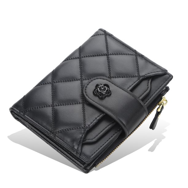 Monedero con hebilla vertical para mujer, monedero corto con diseño de diamantes y múltiples tarjetas, tarjetero con cremallera
