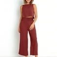 thumbnail image 6 of Women's Summer Cotton Linen Two Piece Casual Sets Sleeveless Tank Tops with High Waist Wide Leg Palazzo Pants Solid Loungewear Wine,L, 6 of 7