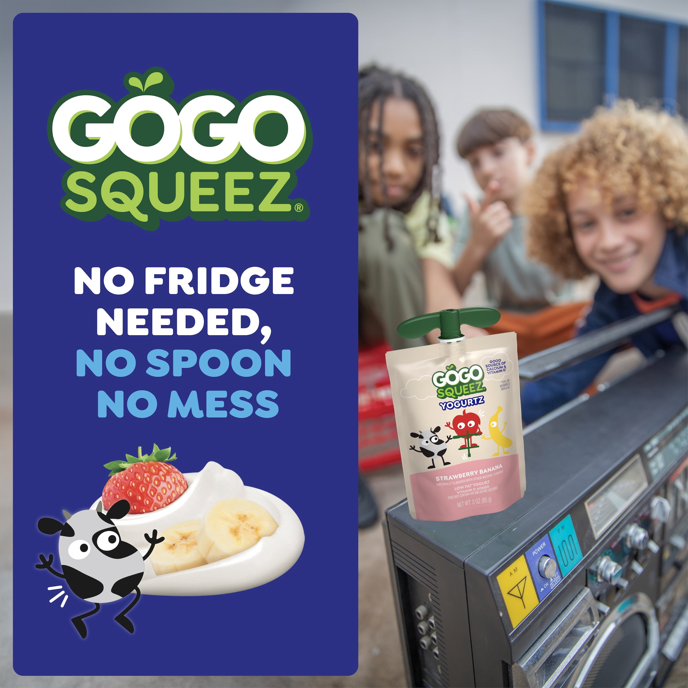 (4 pack) GoGo squeeZ Low Fat yogurtZ Strawberry Banana Yogurt Snack Pouches, 3 oz (16 pack)
