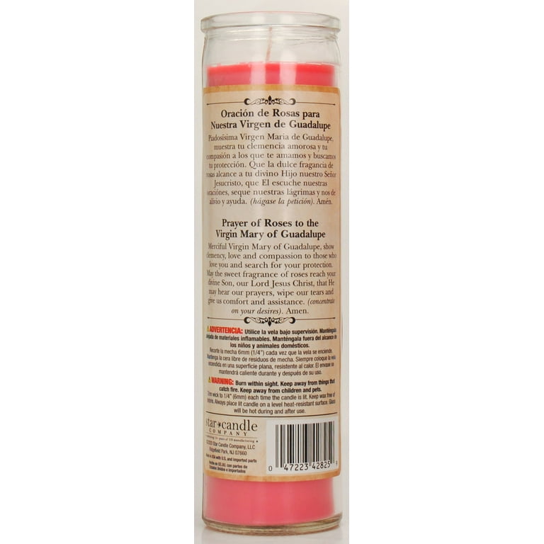 Prayer Candle V Guadalupe Rose Scent Pink Wax, 8 Inch
